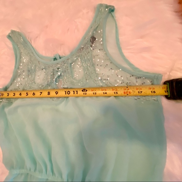 EUC Size Large Sheer Mint Green Beaded Sequin Peplum Tank - Picture 3 of 9